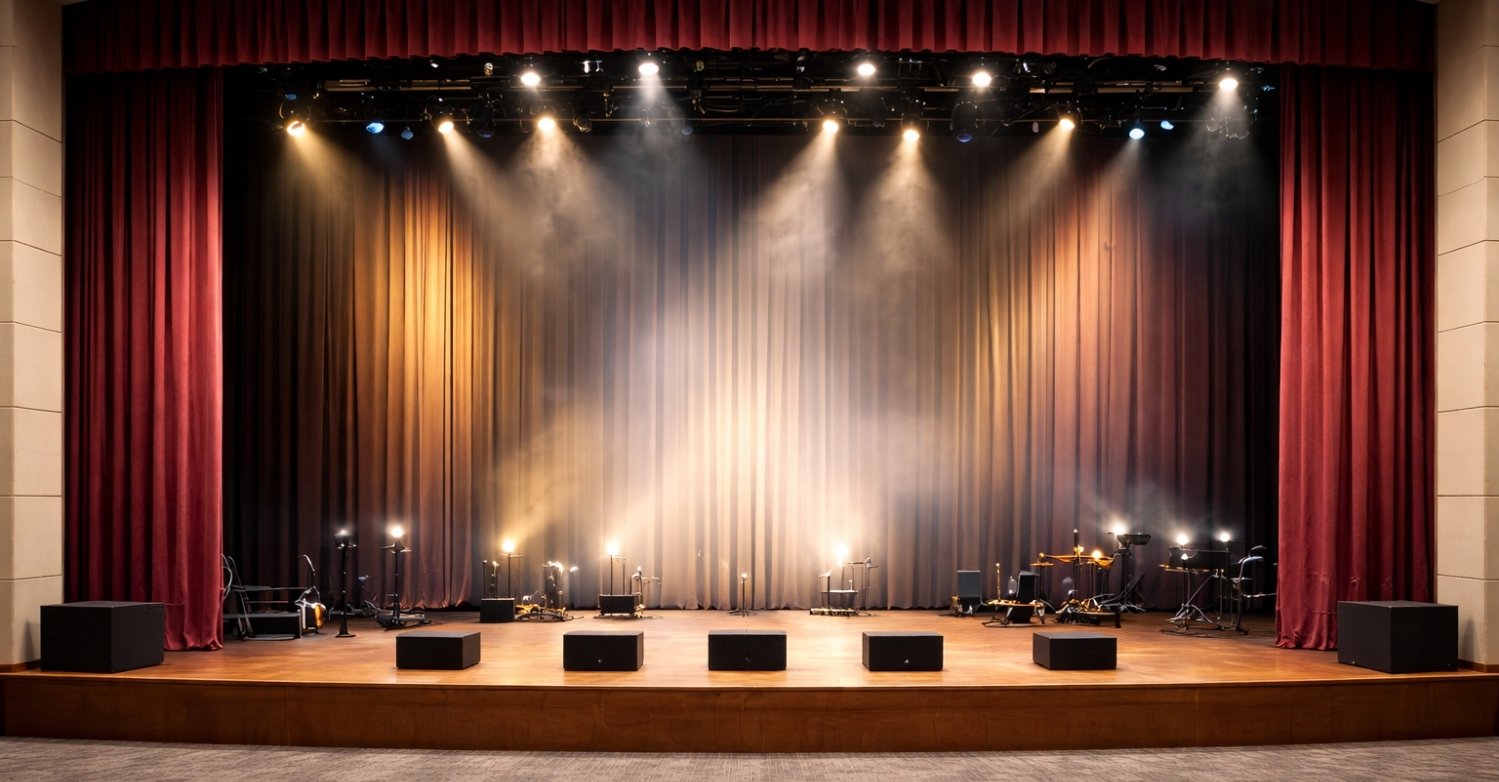 Stage acoustic panels and fabrics for sound projection control